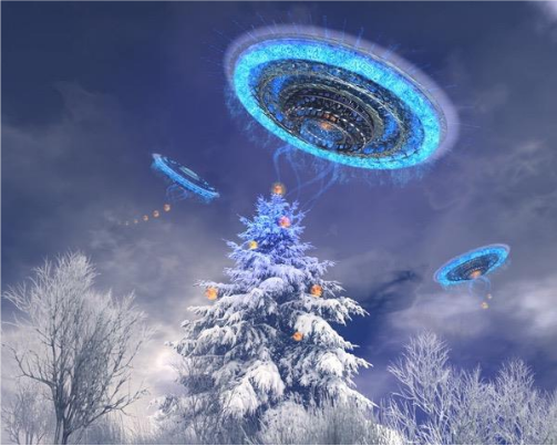 en bild på ett ufo på julen
